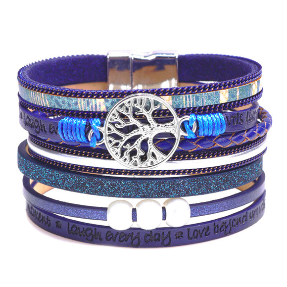 Cobalt Blue Leather Tree of Life Bangle - Picture 3 of 3